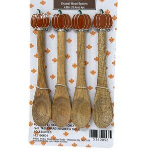 Pumpkin Wood Spoon Set Of 4 Fall Autumn Country Farmhouse Modern Holiday New